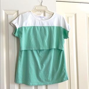 Pale Green & White Striped Nursing Top